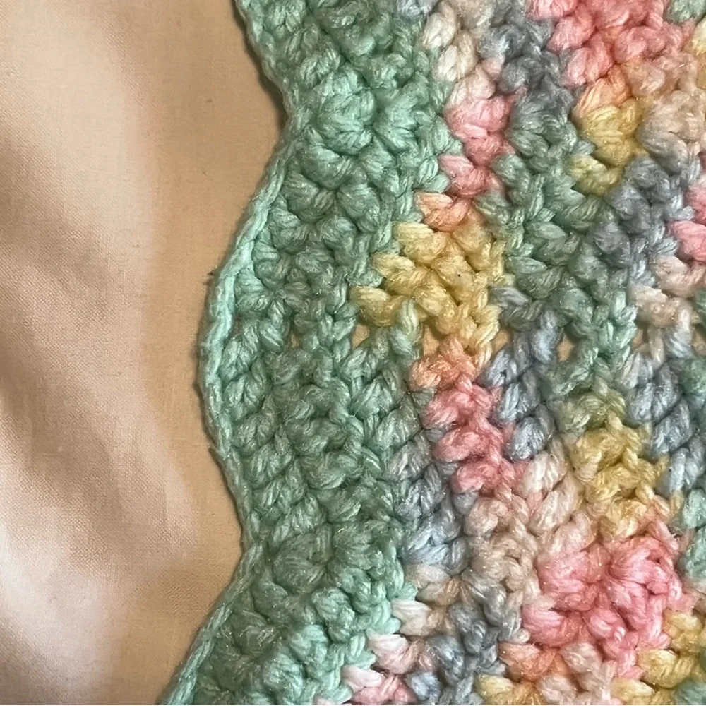 Beautiful handmade small baby/lap afghan-green, pink, blue